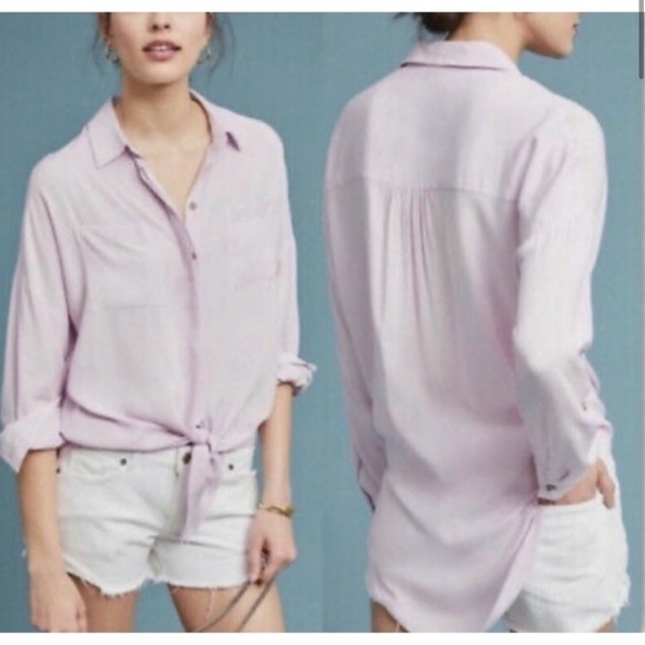 Maeve Lilac Tie Front Button Down Shirt - Picture 2 of 6